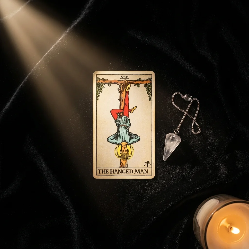 Single tarot card for yes/no reading in dramatic spotlight